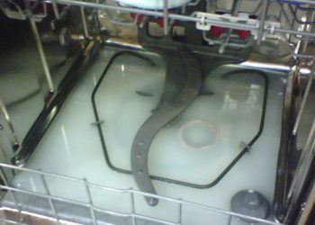 How do I get rid of standing water in my dishwasher?