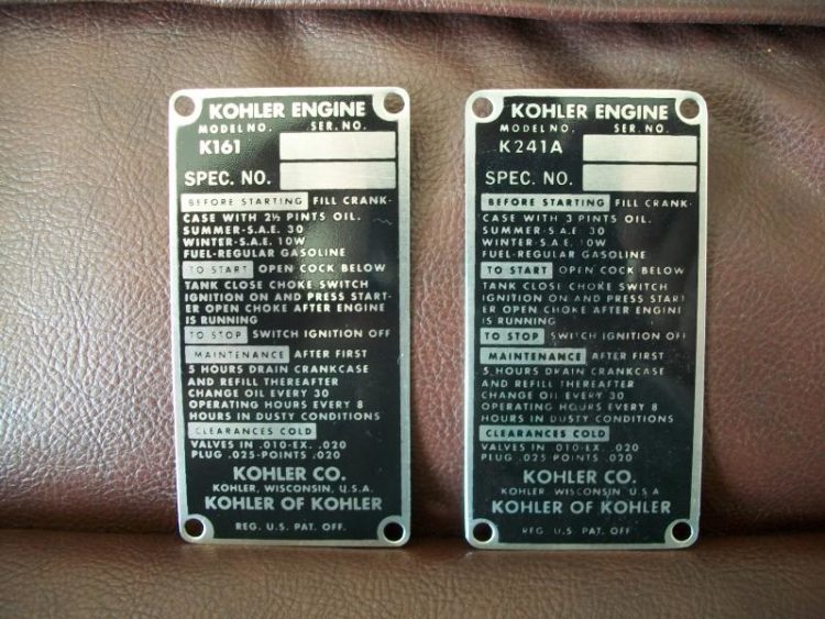 old kohler engine identification